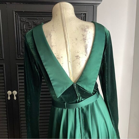 Vintage 70s Scott McClintock Velvet Belted‎ Long Sleeve Cocktail Dress Emerald 8 - Picture 9 of 10
